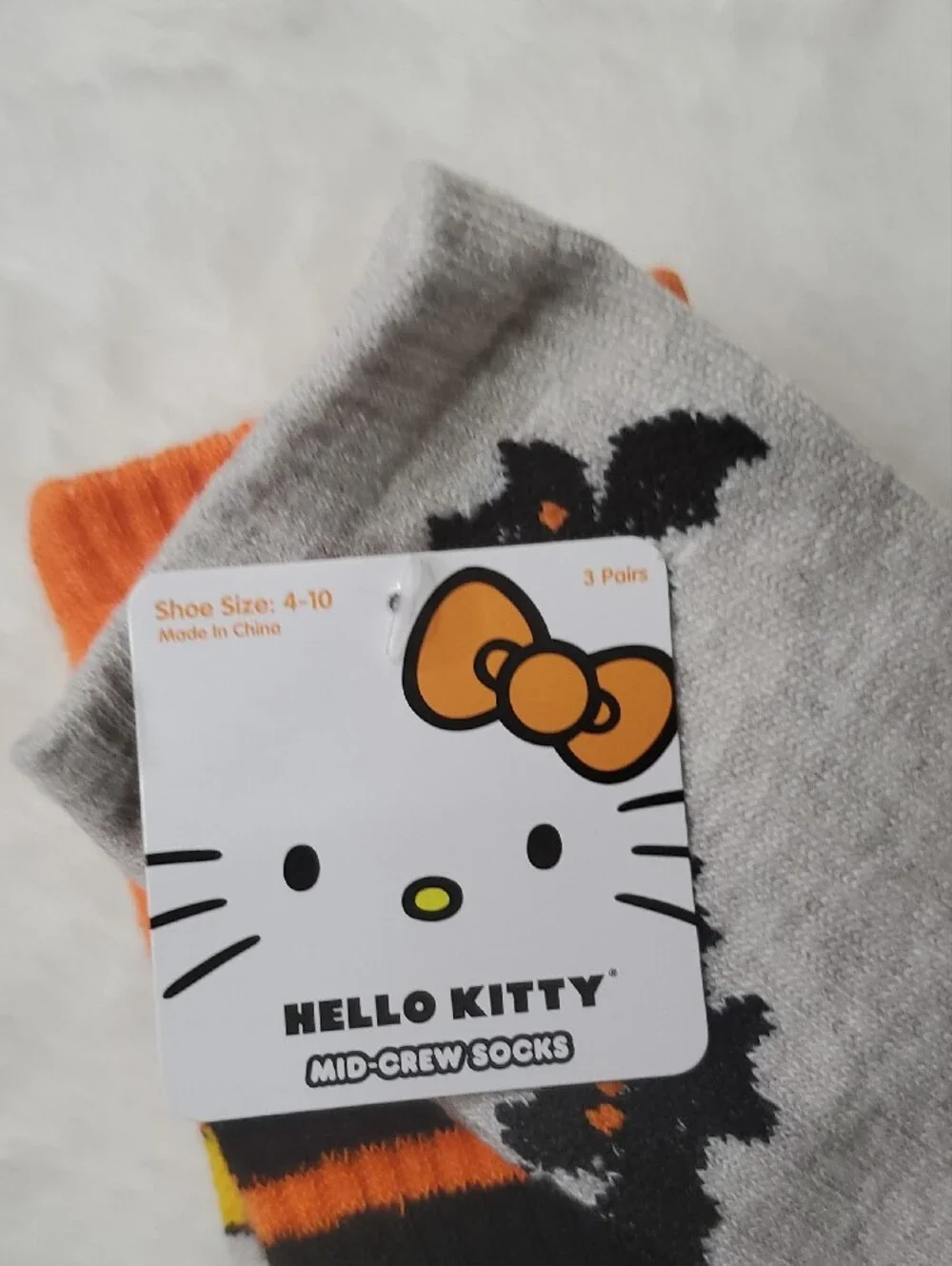 Hello Kitty Men’s Halloween Crew Socks - Black, Gray & Orange
